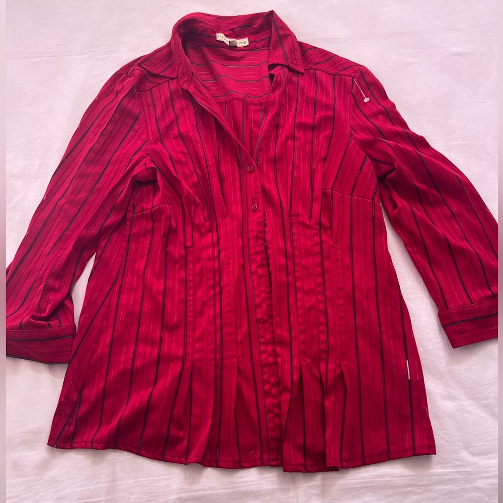Notations Red and Black Striped Button Down Shirt